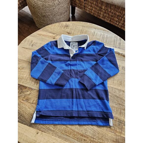 LANDS' END Boys Henley Blue Stripe Knit Size 5/6 Blue White Collar - Picture 4 of 5